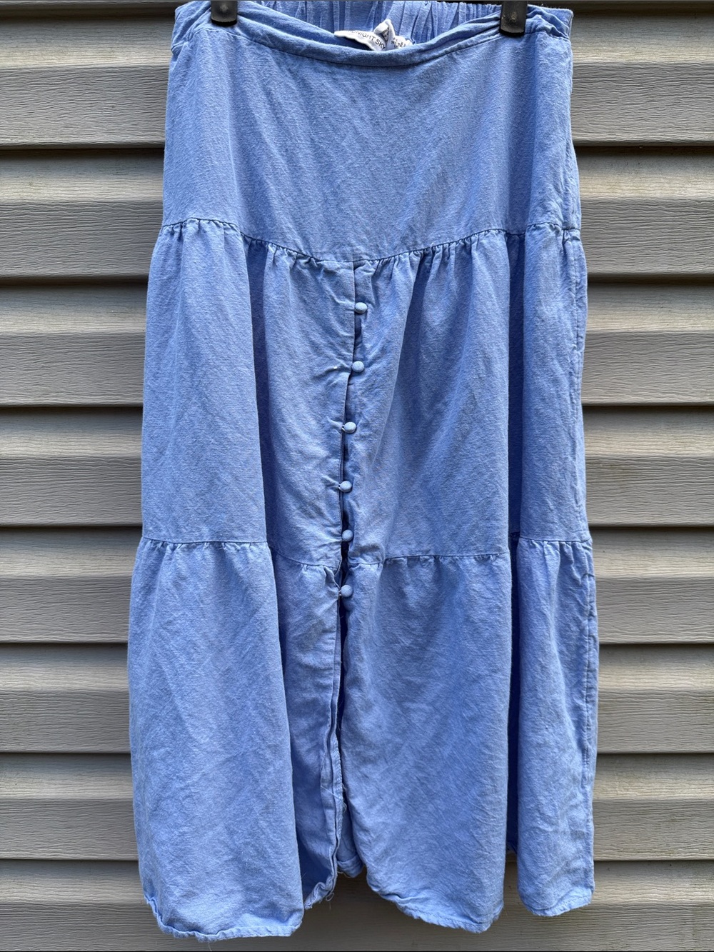 Midnight Sky Blue Linen‎ Blend Boho Chic Tiered Maxi Skirt Small Cottagecore